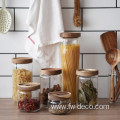 Glass Kitchen Canister with Airtight Acacia Wood Lids